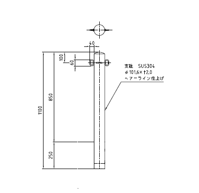 車止めポール帝金バリカー脱着式ステンレス製101.6ミリ用取替え支柱-サイズ