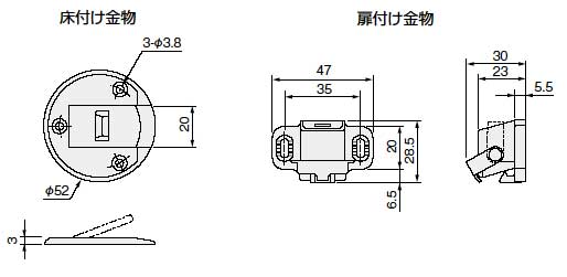 床付けマグネット戸当りサイズ