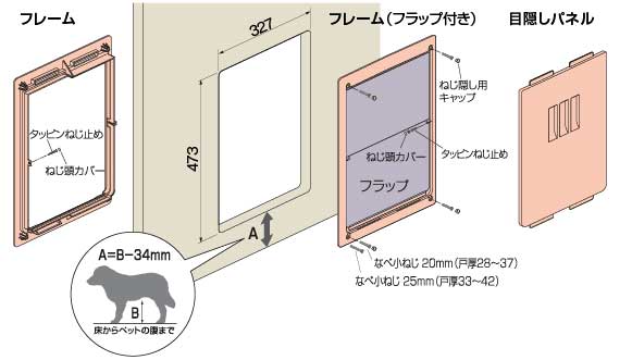 ペット用ドアペットくぐーる取り付けサイズ