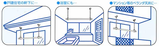 屋外マンションベランダや浴室に吊り下げ使用できる物干し(ホスクリーン)