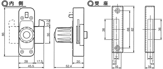 後付け補助錠(鍵)D4800鍵内側・受け座サイズ