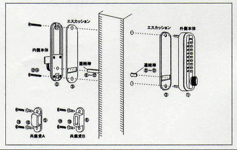 暗証番号式補助錠(鍵)デジタルドアロックスーパー8取付け方法