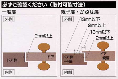 簡易補助錠(鍵)ぼー犯錠取付け可能ドアサイズ