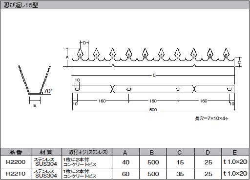 忍び返し(屋外用防犯)15型サイズ