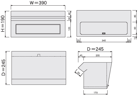 ステンレスポスト(郵便受け箱)600-サイズ