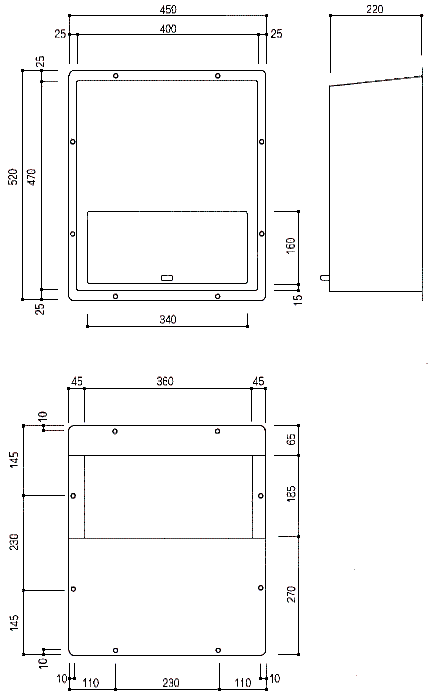 ステンレス郵便受け箱(ポスト内掛け)671-サイズ