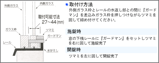 サッシ窓の鍵ガードマン取付け可能サイズ