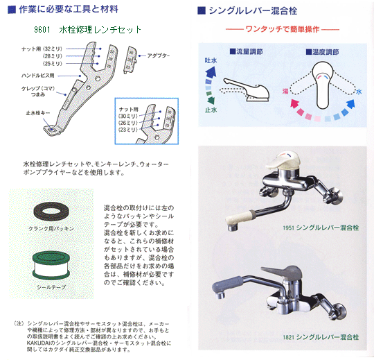 混合水栓の取替えに必要な工具、材料