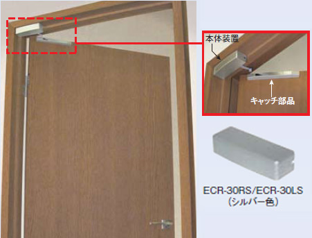 室内開き扉が自動で閉まる開き戸用ドアクローザー