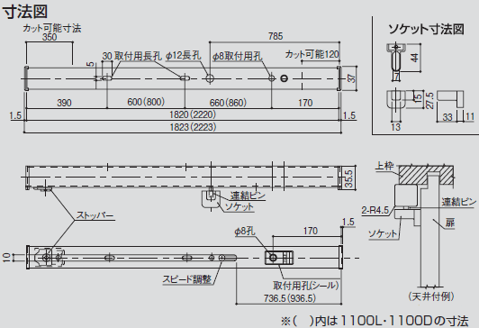 室内引き戸用ドアクローザーサイズ