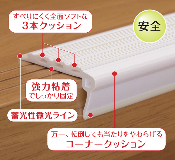 滑り止めのクッションと蓄光ラインの付いた滑り止め材スベラーズ