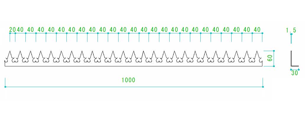 忍び返し(屋外用防犯)ギザギザハートサイズ